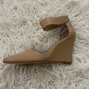 Tan wedges with Velcro ankle straps